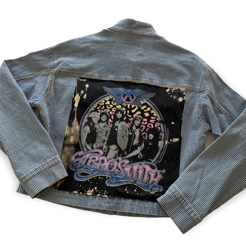 Reworked Apparel Aerosmith Custom Upycled Graphic Denim Jacket Women's XS